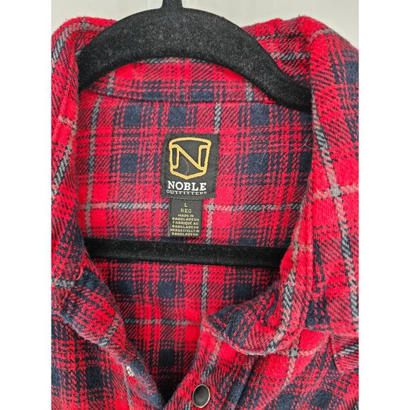 Noble Outfitters Black Red Plaid Flannel L Shirt Long Sleeve Snap Front - Picture 3 of 4